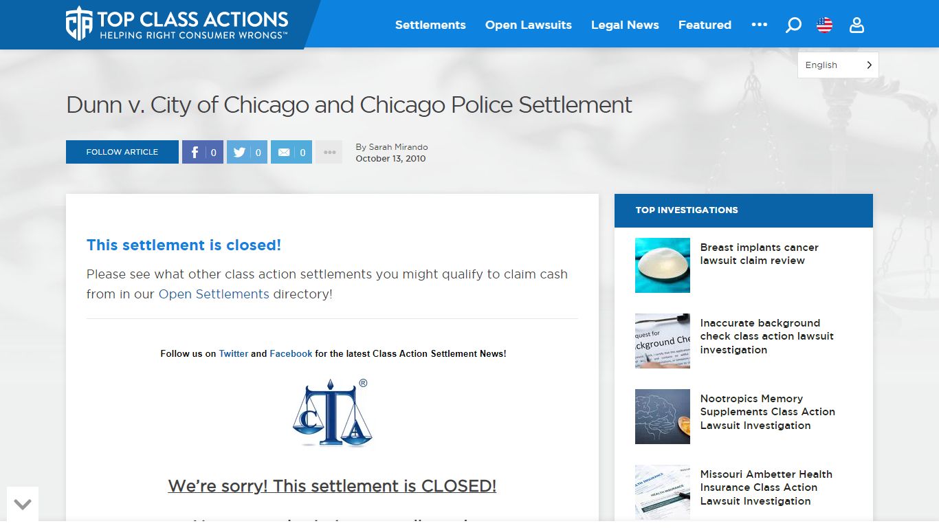 Dunn v. City of Chicago and Chicago Police Settlement
