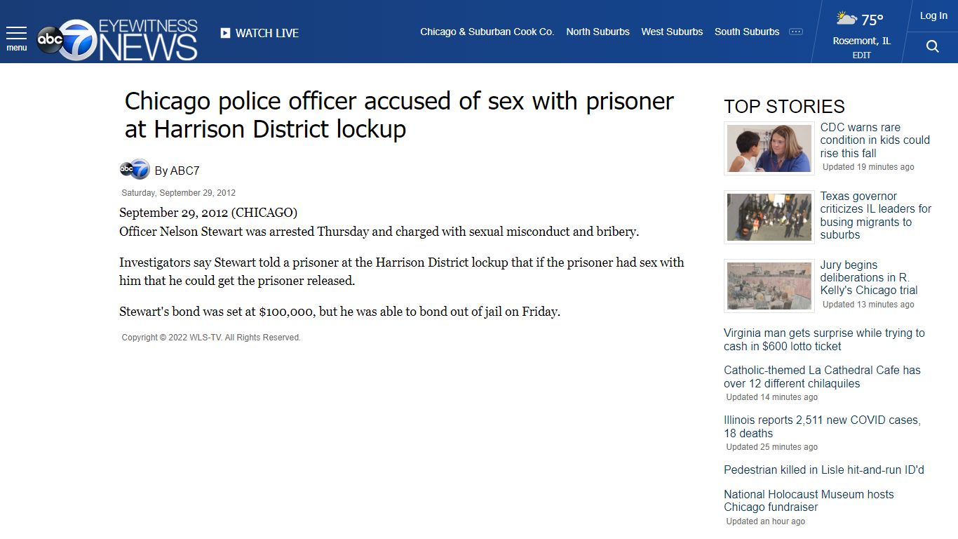 Chicago police officer accused of sex with prisoner at Harrison ...